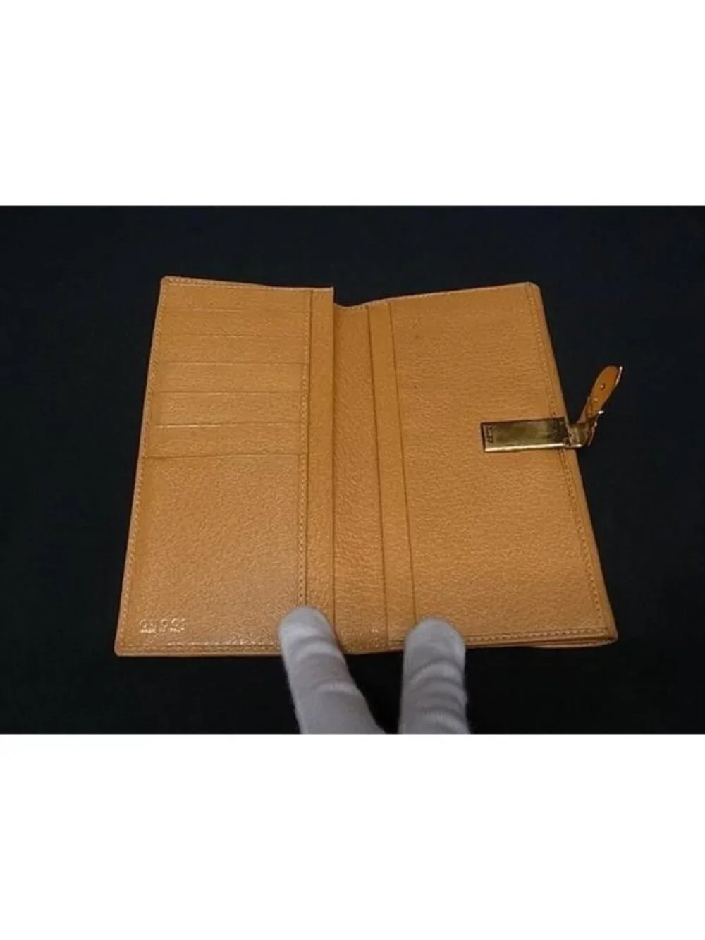 Gucci Wallet 035.0 Brown Gold Leather Bifold - Picture 3 of 6
